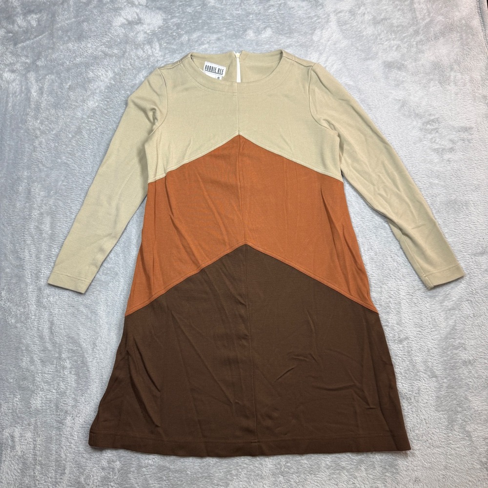 Vintage Robbie Bee Colorblock Dress Womens 8 Brown Tan Orange Mod Fall 90s